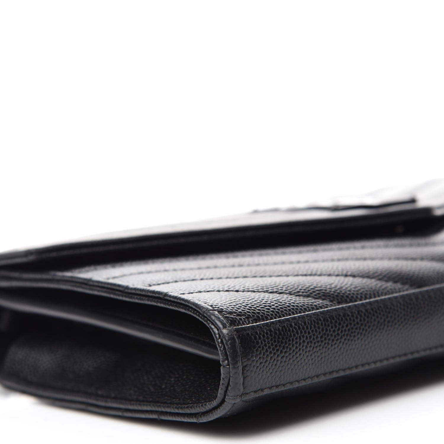 Saint Laurent Grain De Poudre Matelasse Chevron Monogram Chain Wallet Black 6 of 11
