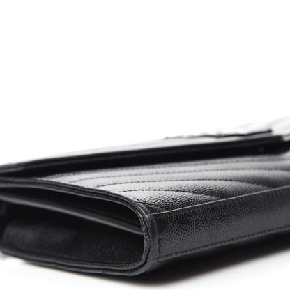 Saint Laurent Grain De Poudre Matelasse Chevron Monogram Chain Wallet Black 6 of 11
