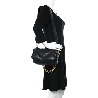 Prada Nappa Soft Padded Logo Embossed Triangle Quilted Small Shoulder Bag Black 2 of 10