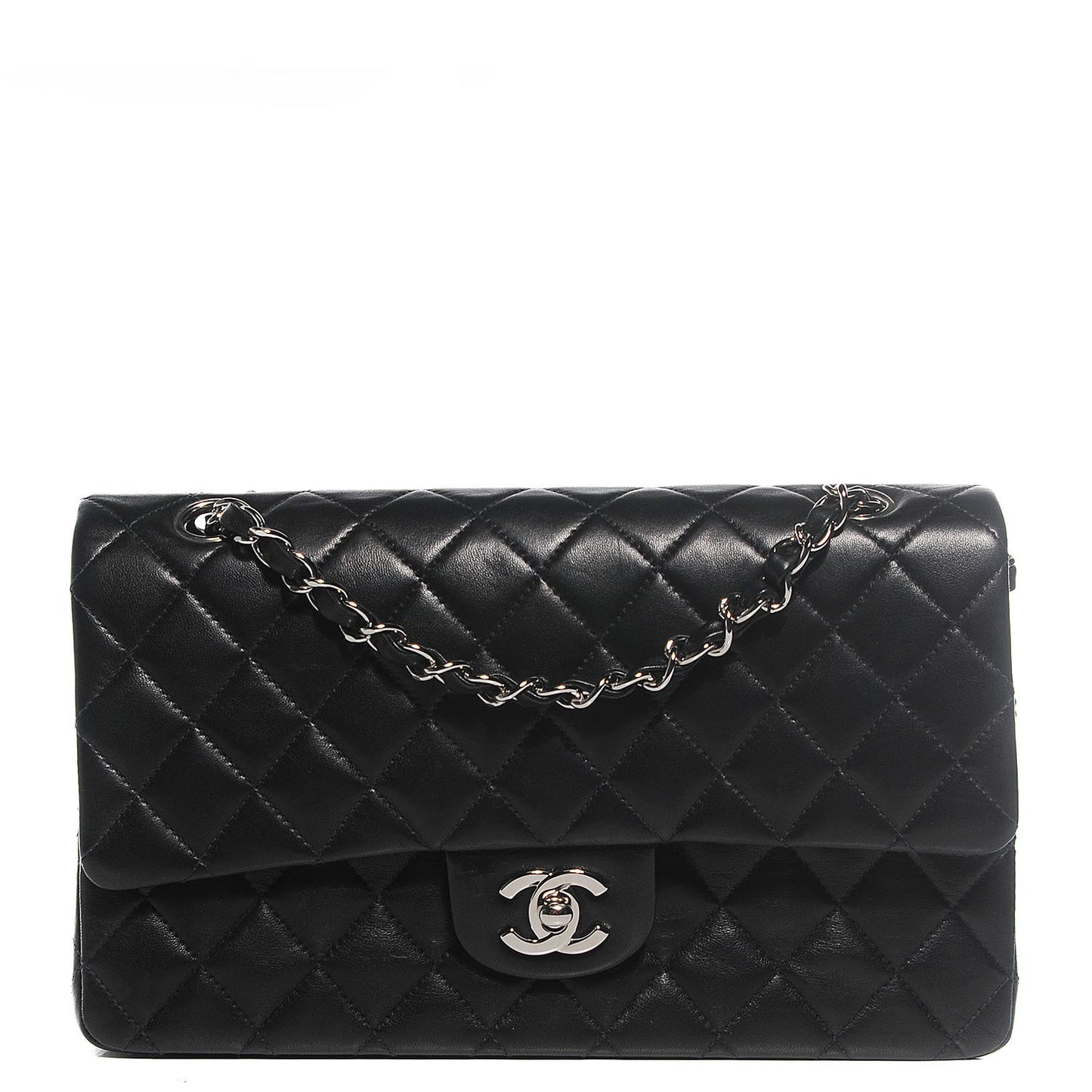 Lambskin Quilted Medium Double Flap Black