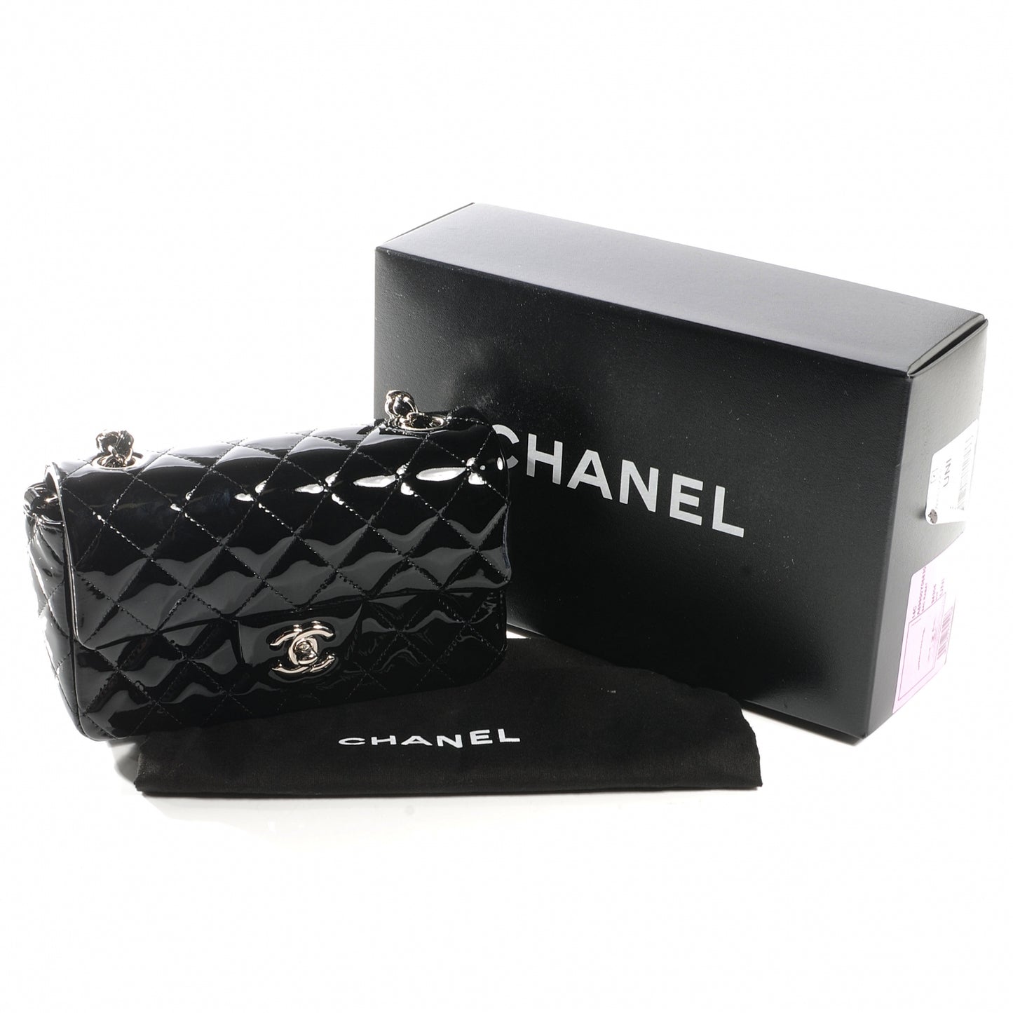 Patent Quilted Mini Flap Black