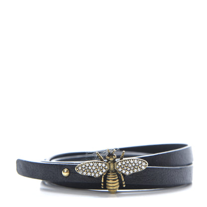 Christian Dior Calfskin Crystal Bee Triple Loop Bracelet Black 1 of 7