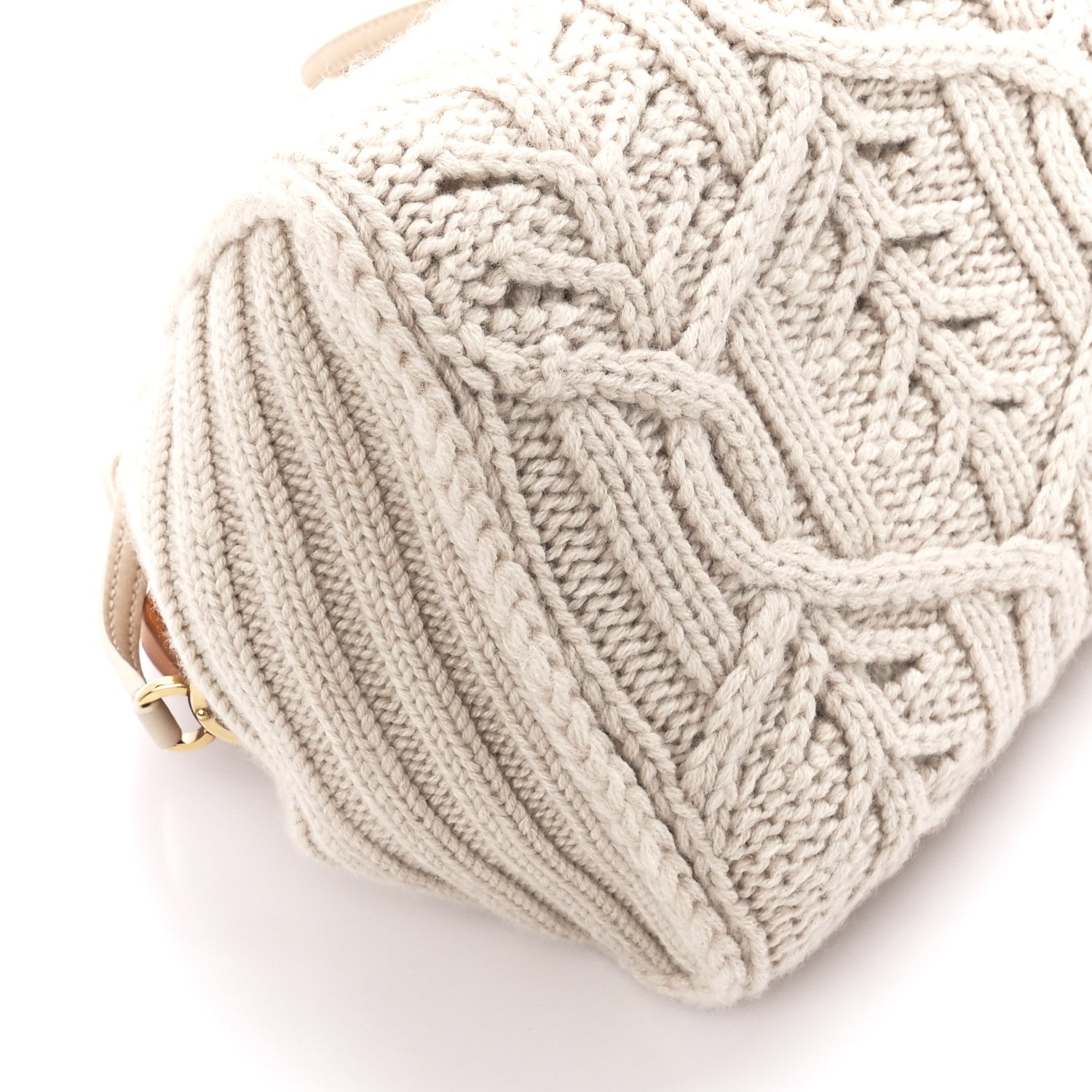 Loro Piana Cashmere Cable Knit Pontaccio Puffy Pouch Clutch Bag Beige 8 of 9