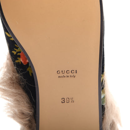 Gucci Velvet Fur Floral Womens Princetown Slippers 39.5 Black 9 of 9