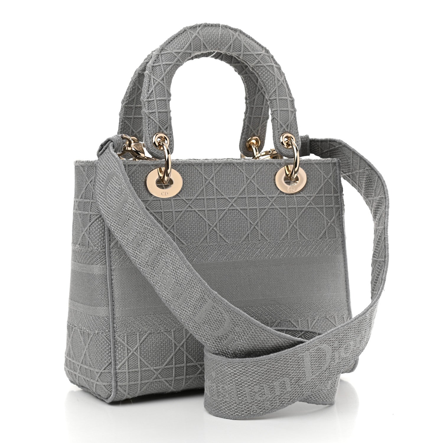 Christian Dior Canvas Embroidered Cannage Medium Lady D-Lite Gray 3 of 12