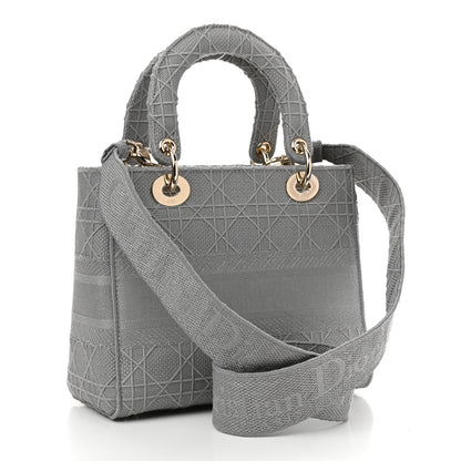 Christian Dior Canvas Embroidered Cannage Medium Lady D-Lite Gray 3 of 12