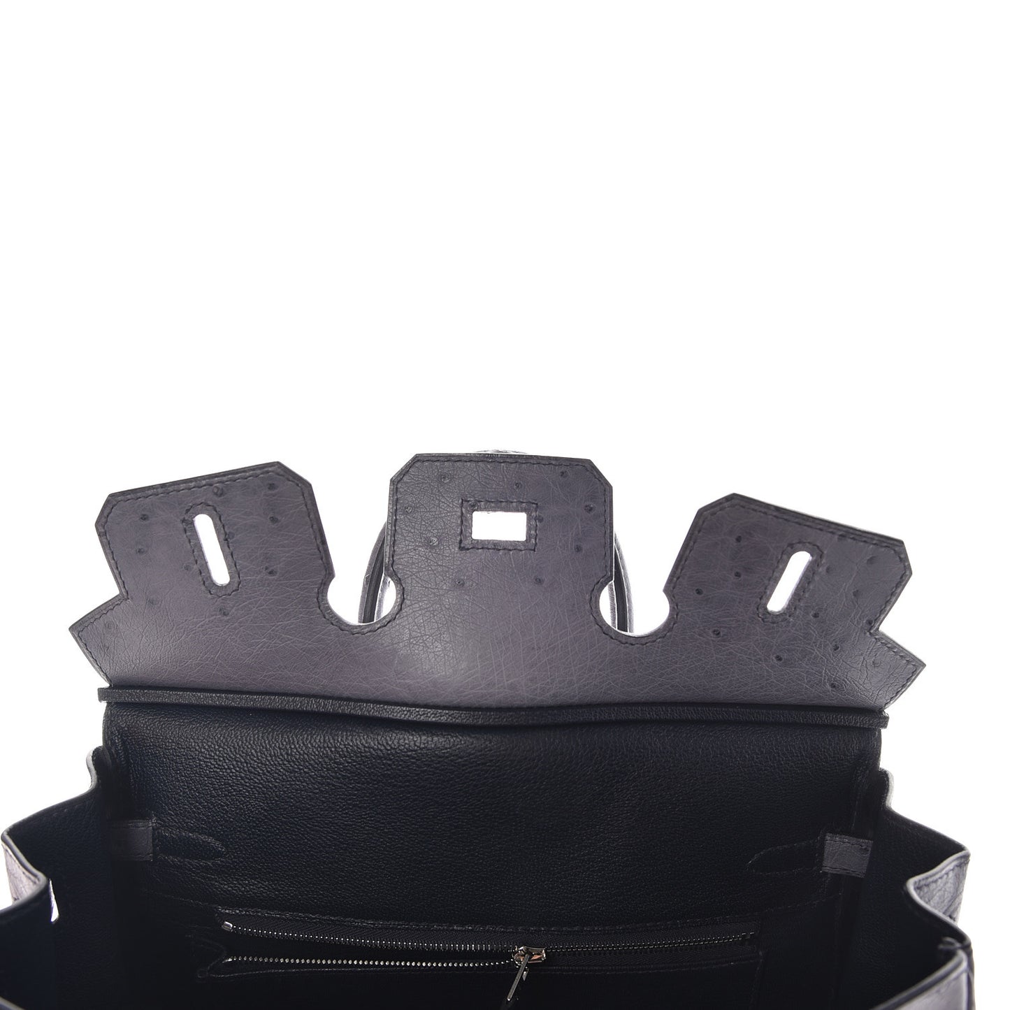 Ostrich Horseshoe Birkin 25 Gris Agate Bleu Marine