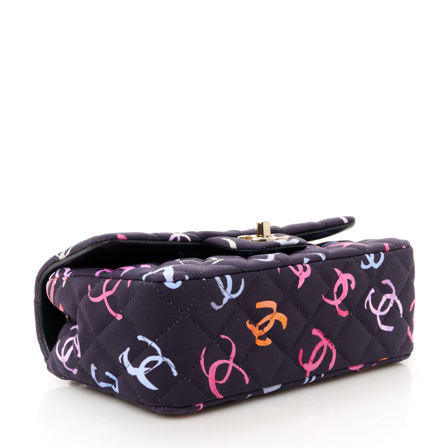 Chanel Printed Fabric Quilted Mini Rectangular Flap Black Pink Blue Yellow Orange 3 of 12