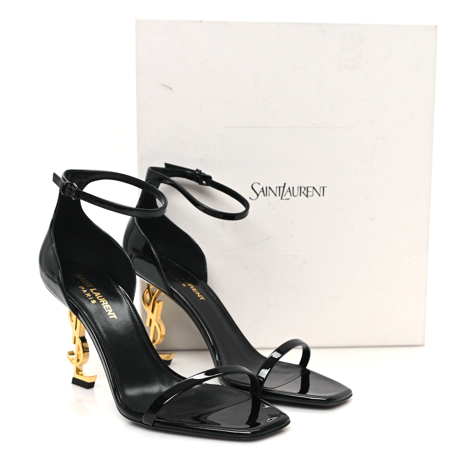 Saint Laurent Patent Calfskin Opyum 85 Sandals 39 Black Gold 11 of 11
