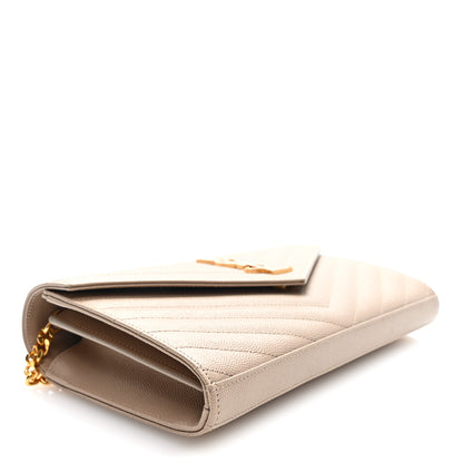 Saint Laurent Grain De Poudre Matelasse Chevron Monogram Chain Wallet Dark Beige 3 of 8