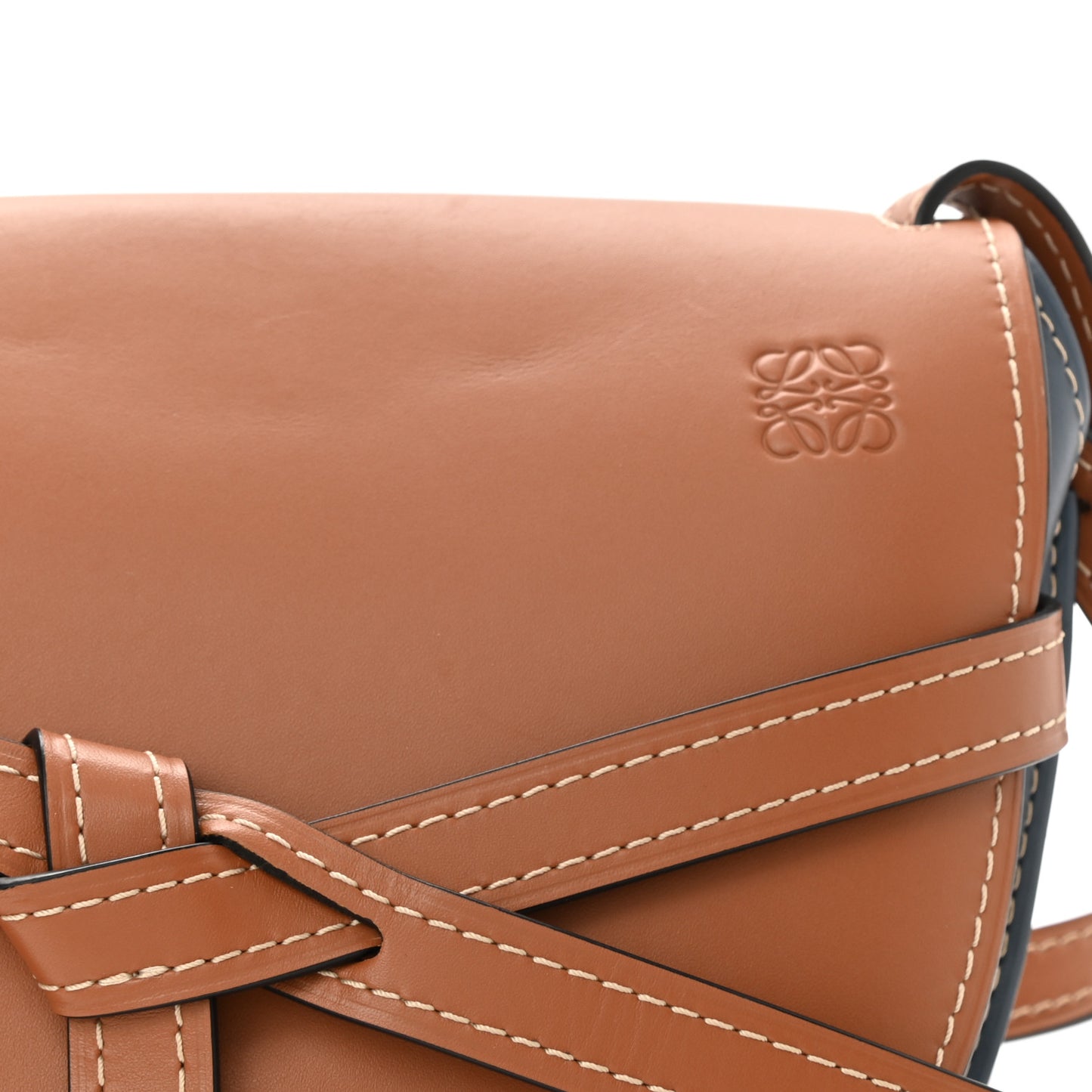 Calfskin Small Gate Crossbody Bag Tan Steel Blue