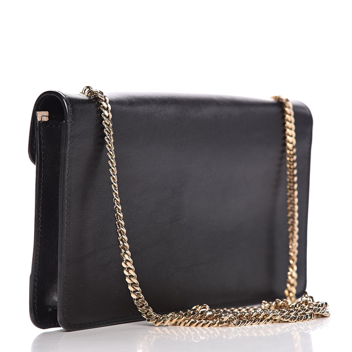 Chloe Calfskin Patchwork Chain Wallet Black Beige 3 of 13