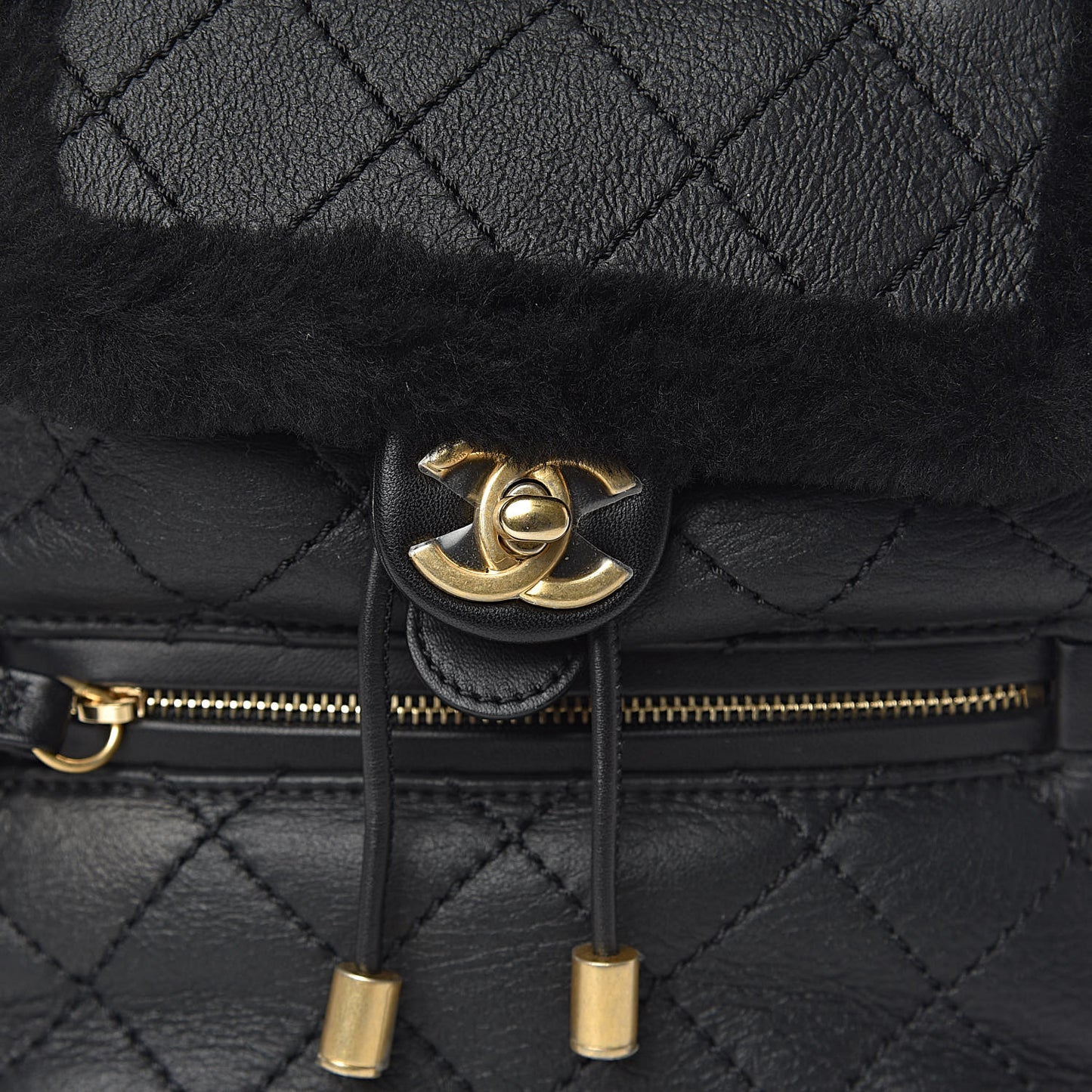 Lambskin Shearling Quilted CC Backpack Black