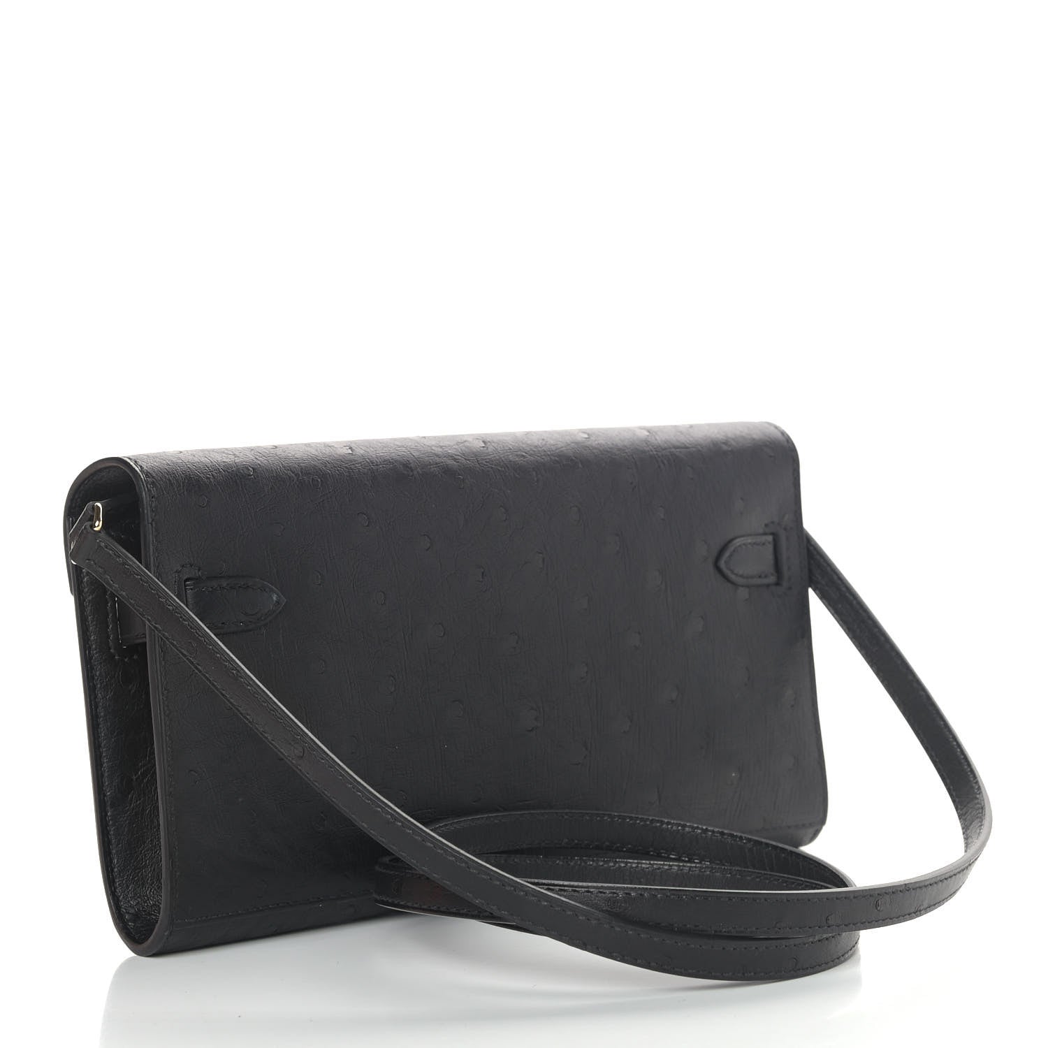 Hermes Ostrich Kelly Wallet To Go Black 3 of 10