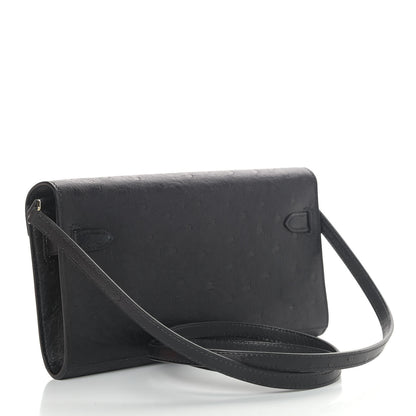 Hermes Ostrich Kelly Wallet To Go Black 3 of 10