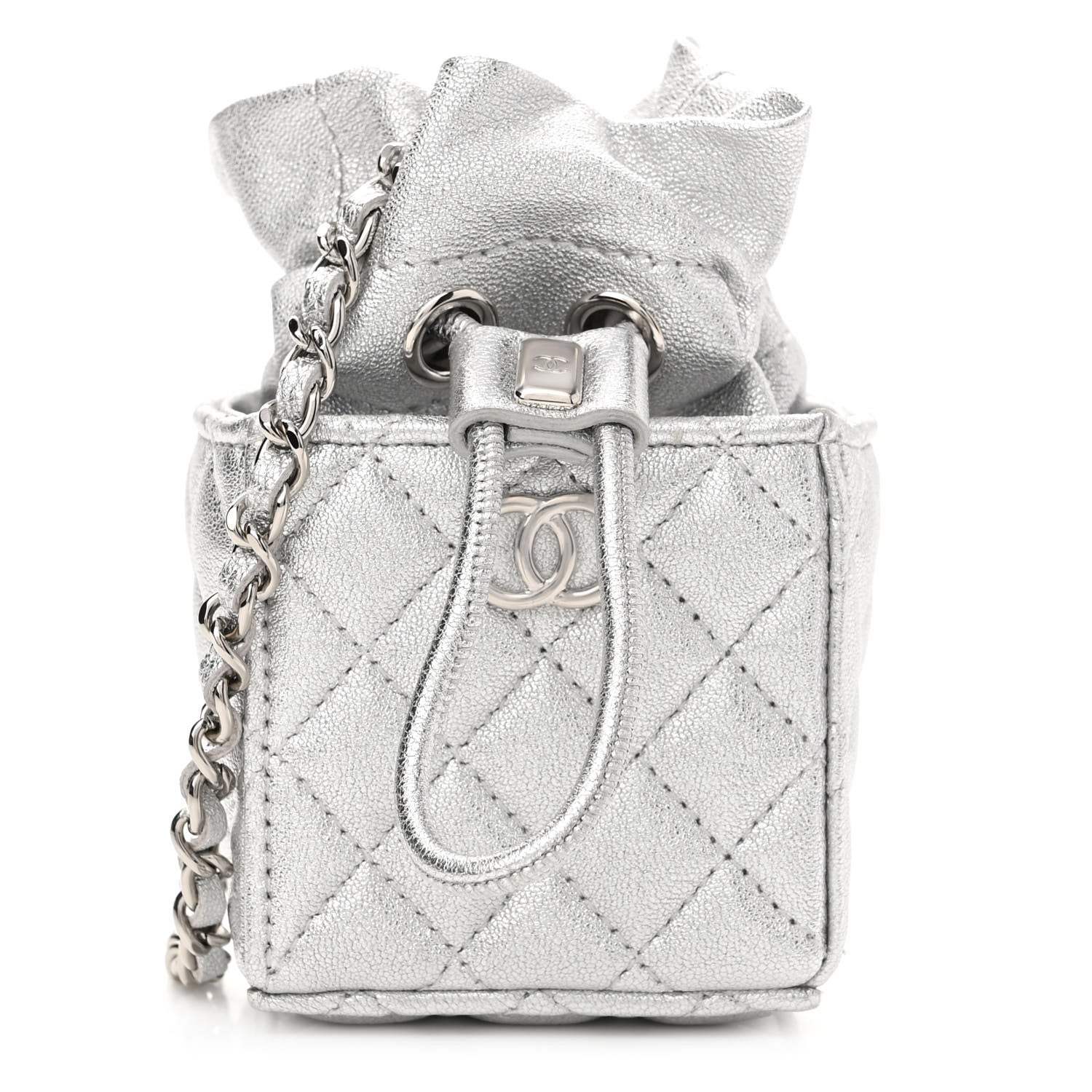 Chanel Metallic Caviar Quilted Mini Drawstring Bucket Bag Silver 1 of 11
