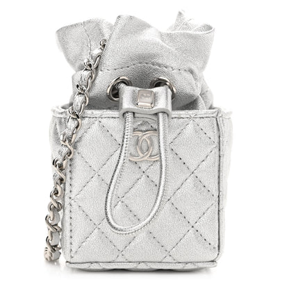 Chanel Metallic Caviar Quilted Mini Drawstring Bucket Bag Silver 1 of 11