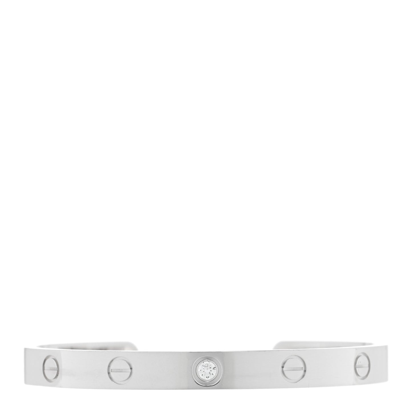 18K White Gold 1 Diamond LOVE Cuff Bracelet 17