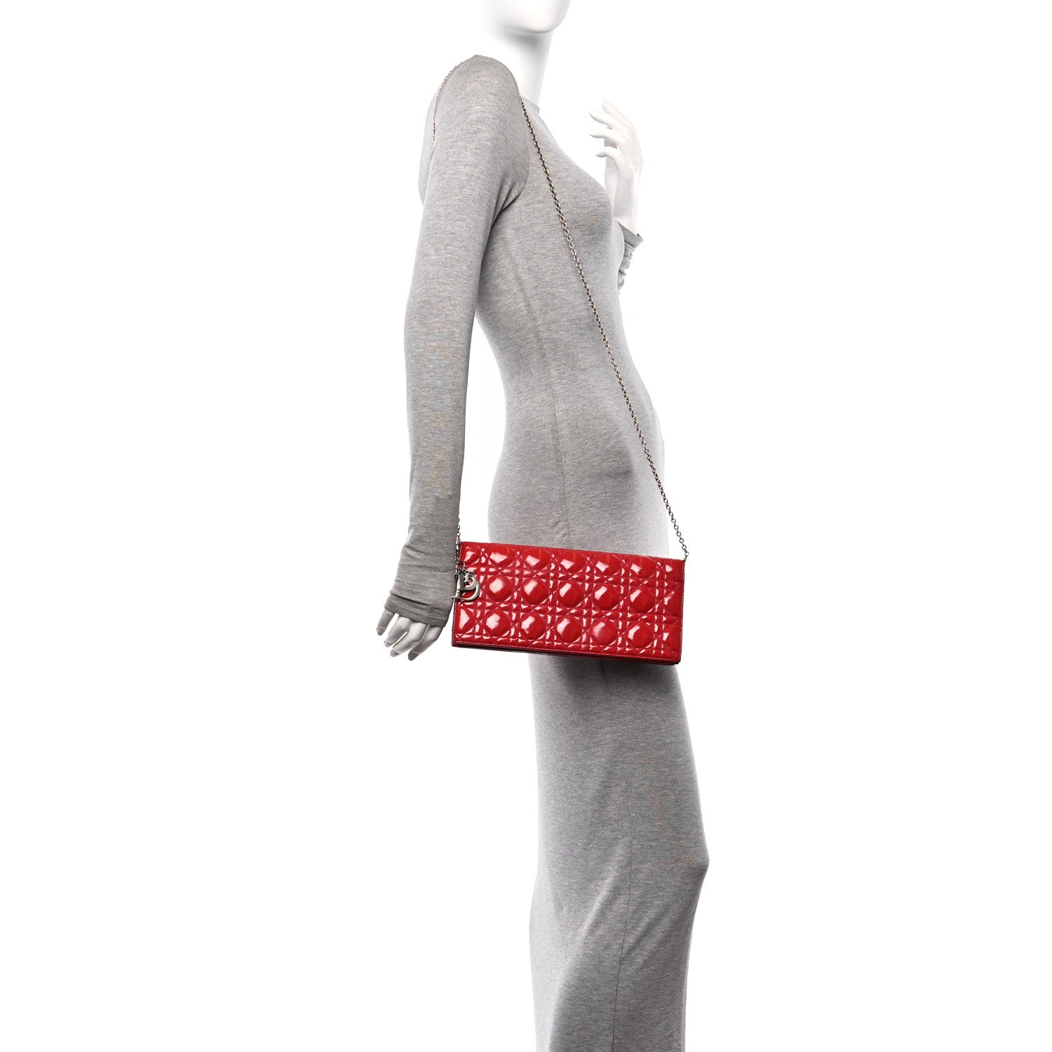 Christian Dior Patent Cannage Lady Dior Convertible Clutch Red 2 of 12