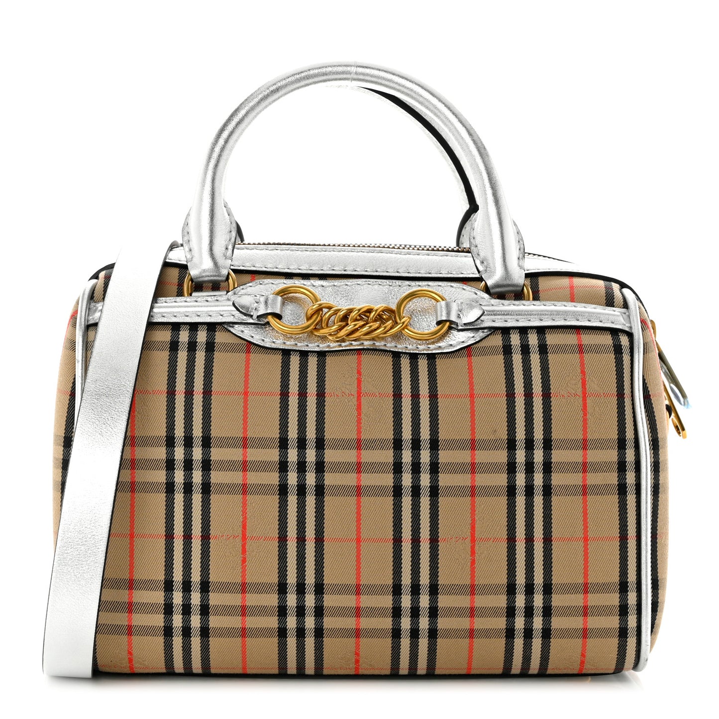 Smooth Calfskin 1983 Knight Check Link Bowling Bag Silver