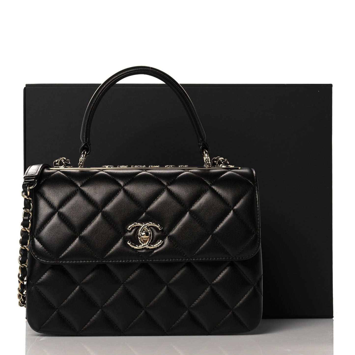 Lambskin Quilted Small Trendy CC Dual Handle Flap Bag Black