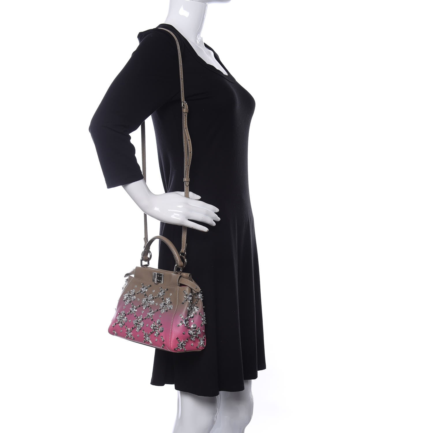 Fendi Nappa Crystal Beaded Ombre Mini Peekaboo Iconic Satchel Pink Beige 2 of 14