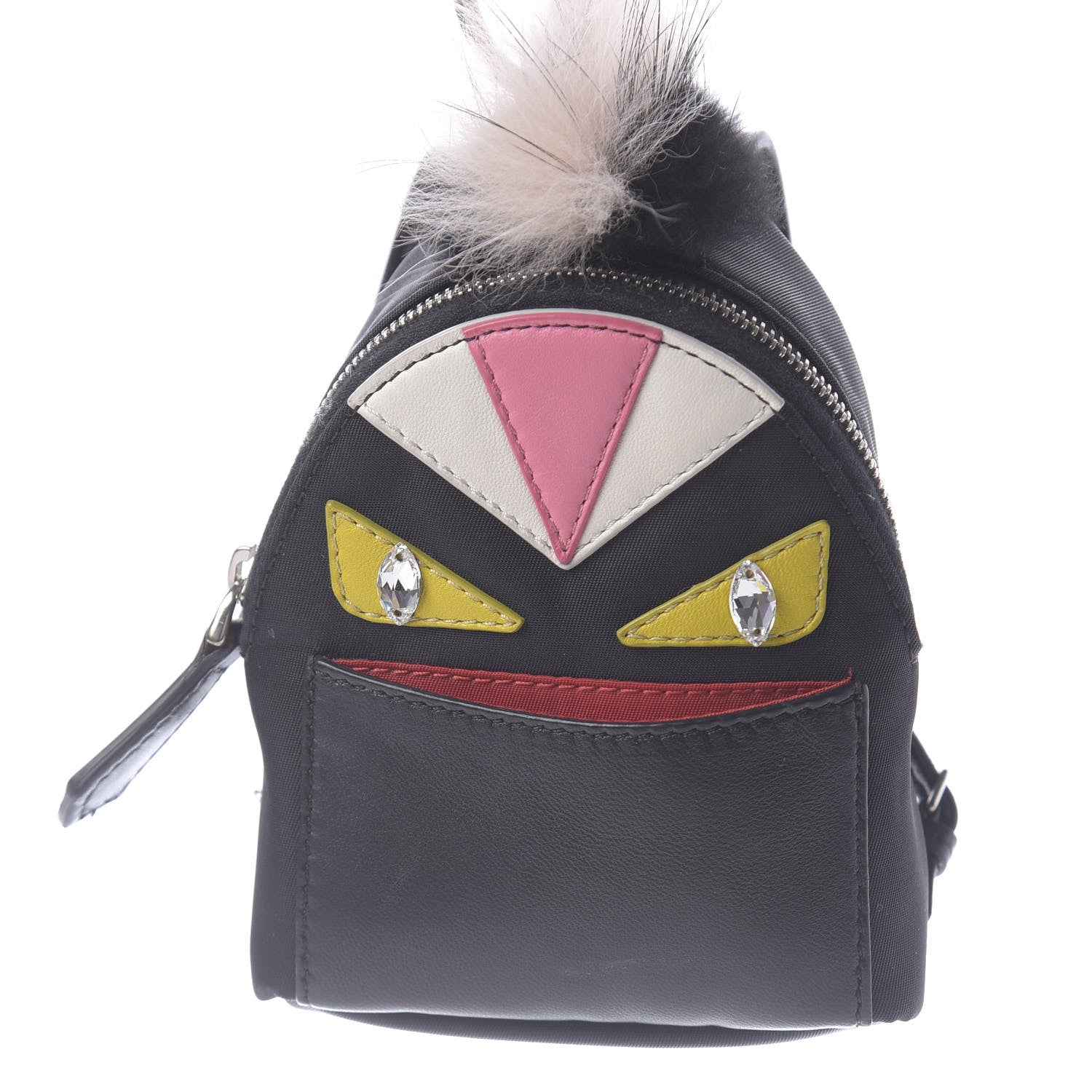 Fendi Nylon Shiny Nappa Nutria Fox Fur Monster Eyes Mini Backpack Charm Black Multicolor 9 of 9