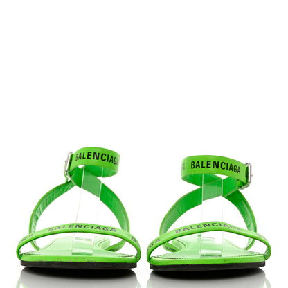 Balenciaga Calfskin Allover Logo Flat Sandals 41 Fluo Green Black 2 of 12