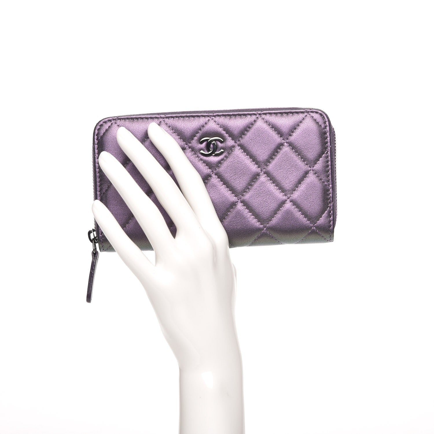 Chanel Iridescent Lambskin Quilted Small Zip Around Wallet Purple 2 of 9