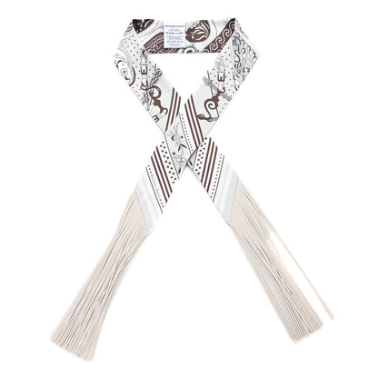 Hermes Silk Festival Des Amazones Bandana Fringed Twilly Craie Brun 1 of 4