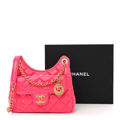 Chanel Shiny Crumpled Calfskin Quilted Small Wavy CC Hobo Pink 12 of 12