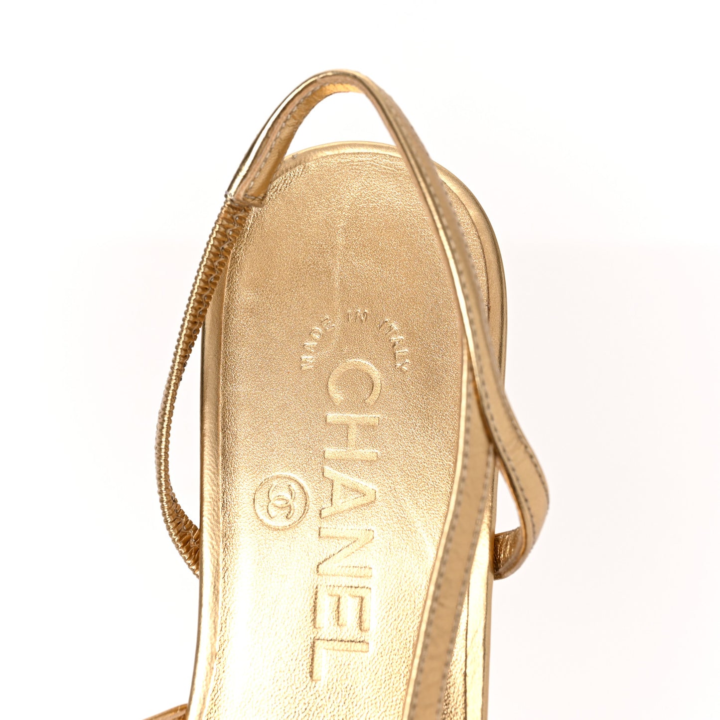 Laminated Lambskin Grosgrain Cap Toe CC Slingback Flats 36.5 Gold Black