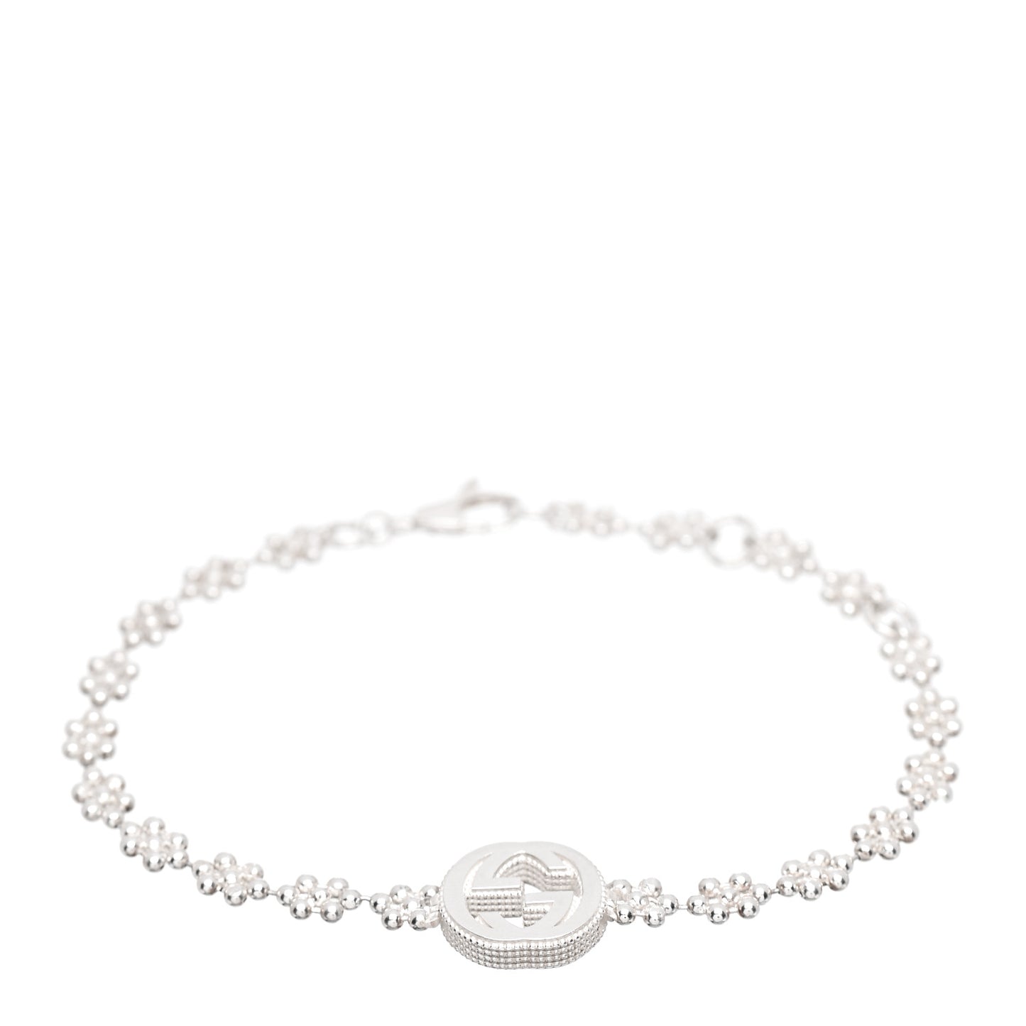 Sterling Silver Interlocking GG Beaded Flower Bracelet