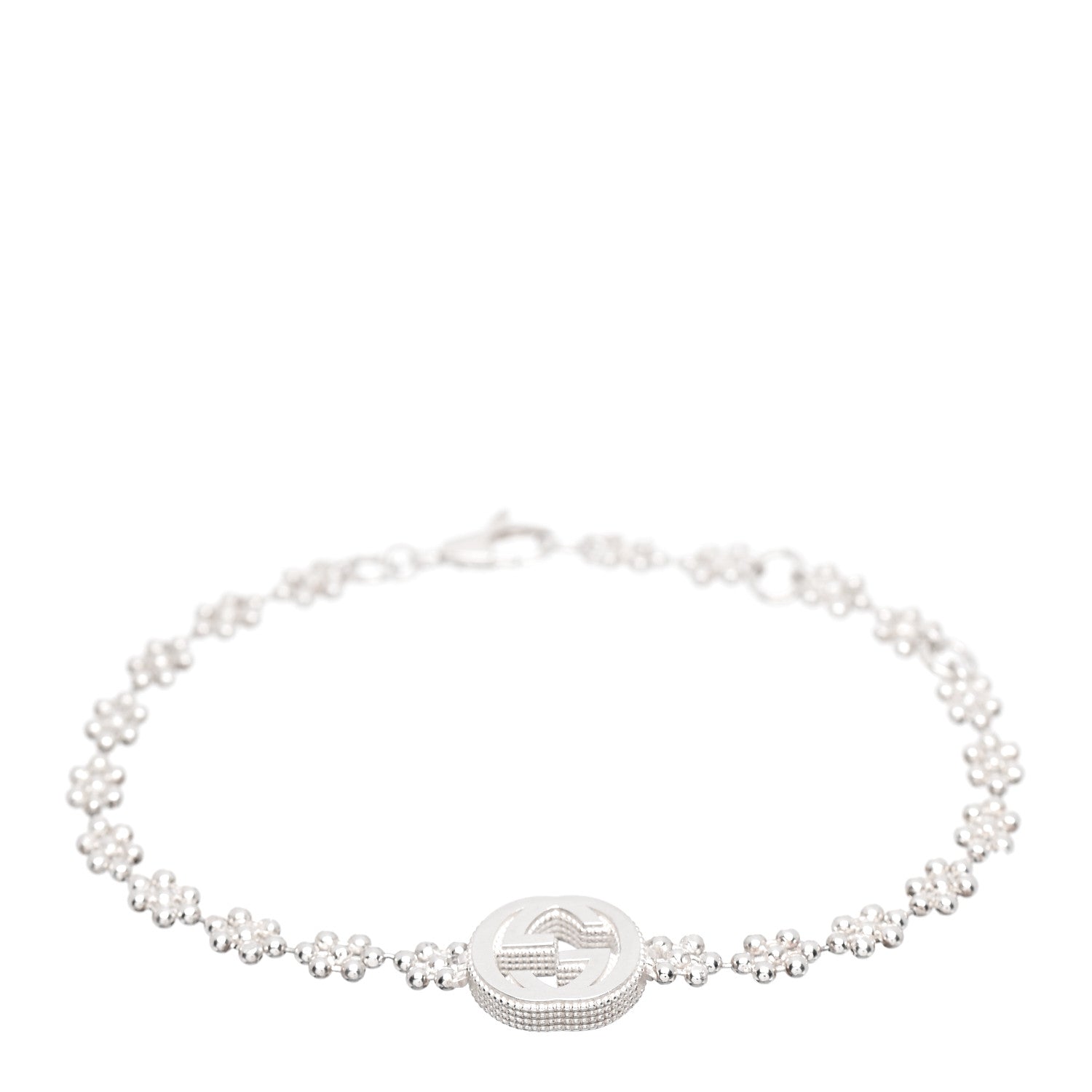 Gucci Sterling Silver Interlocking GG Beaded Flower Bracelet 1 of 4