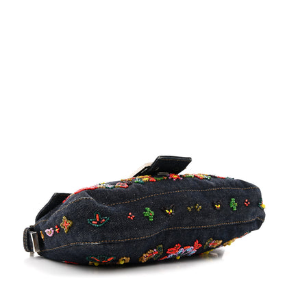 Fendi Denim Ricami Beaded Baguette Blue 4 of 10