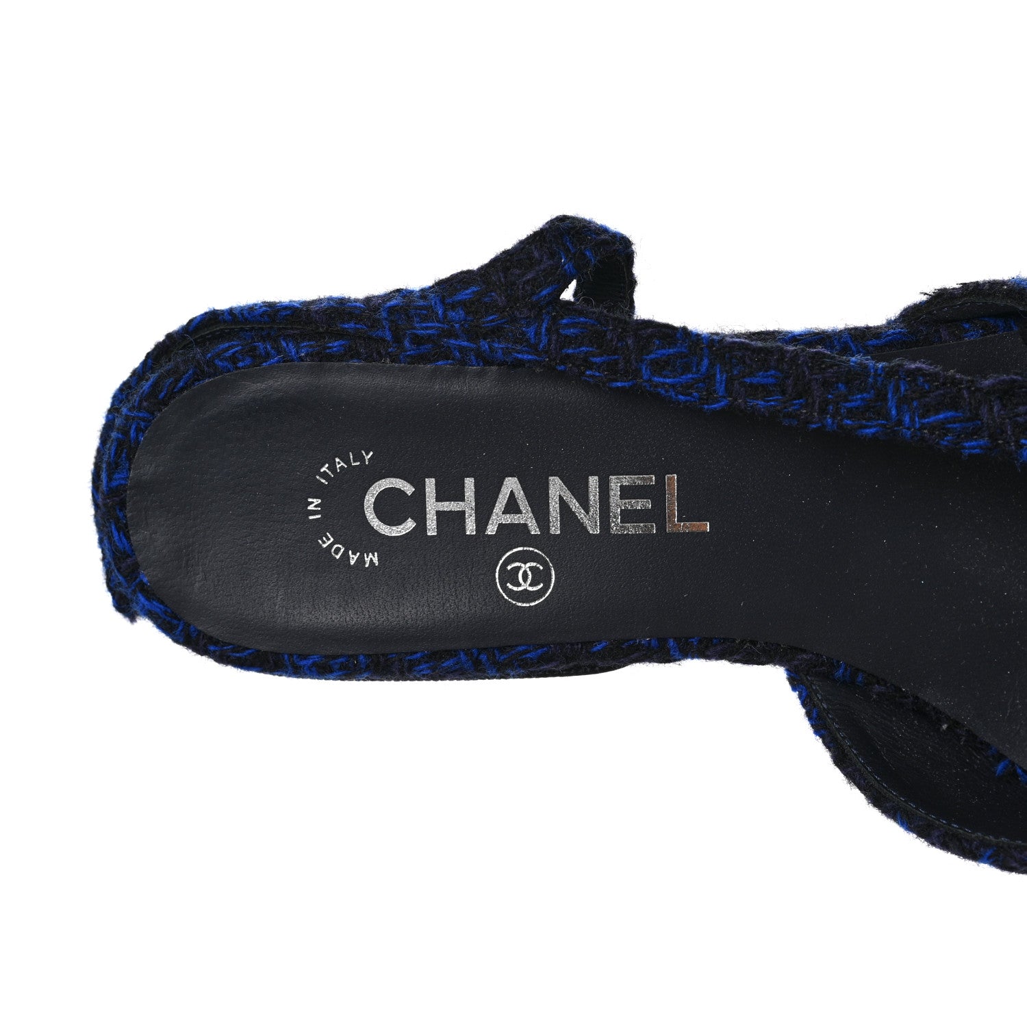 Chanel Tweed Cap Toe Slingback Flats 39 Blue Black 7 of 8