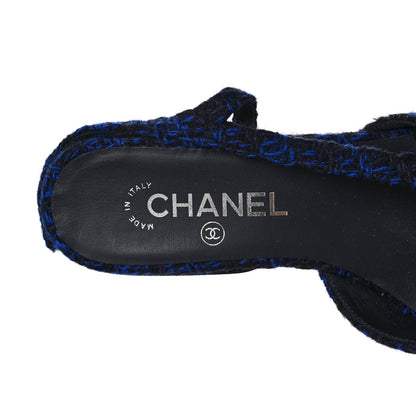 Chanel Tweed Cap Toe Slingback Flats 39 Blue Black 7 of 8