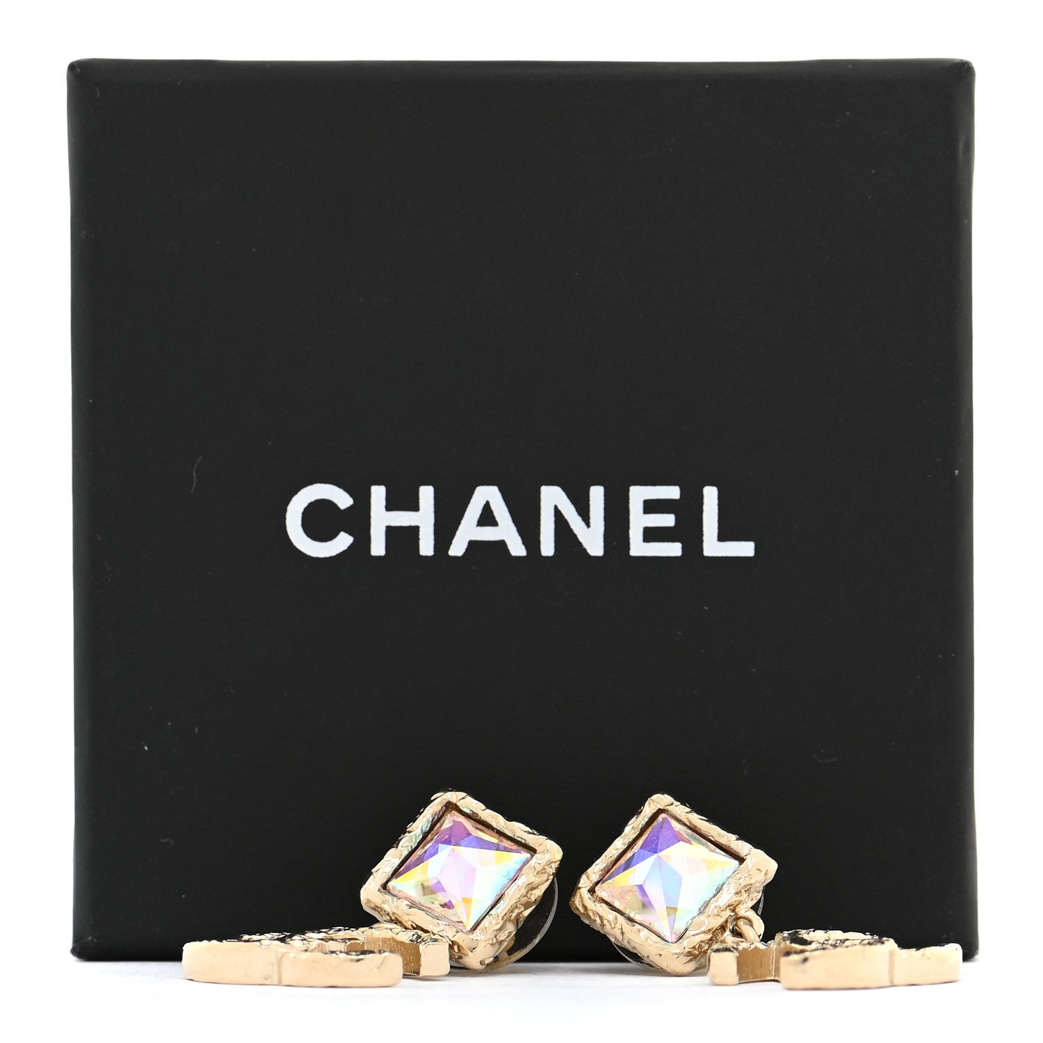 Chanel Iridescent Baguette Crystal CC Drop Earrings Gold 5 of 5