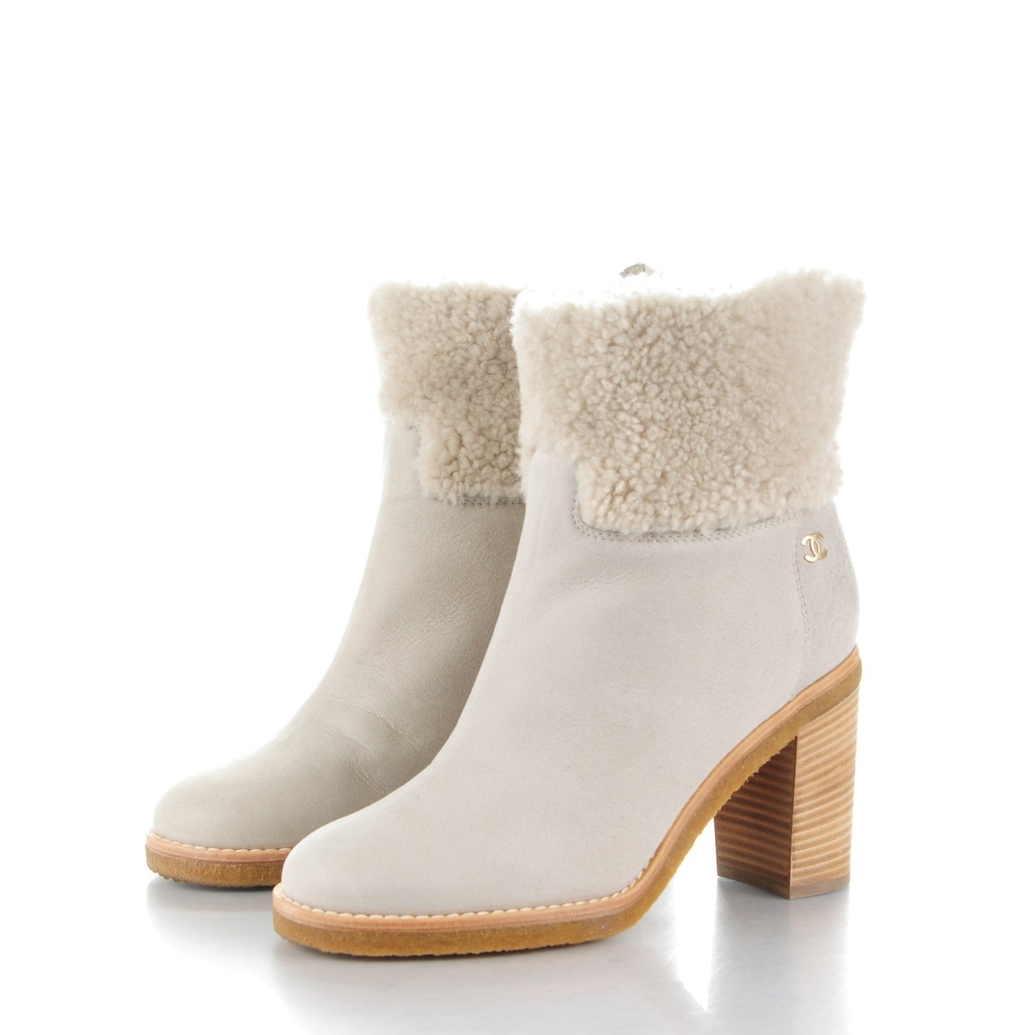 Chanel Sheepskin Shearling Short Boots 40.5 White 3 of 10