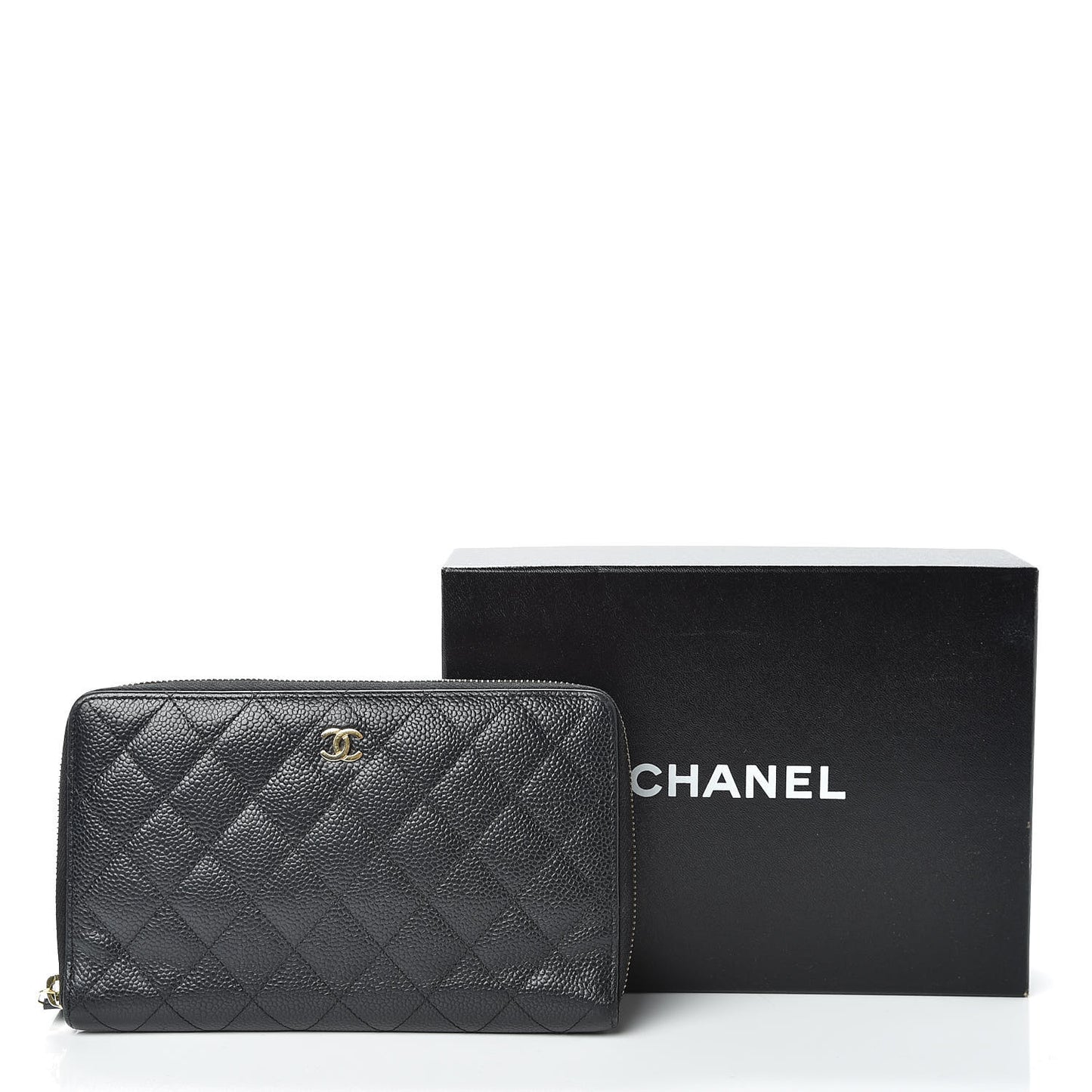 Caviar Quilted Large Zip Around Organizer Wallet Black