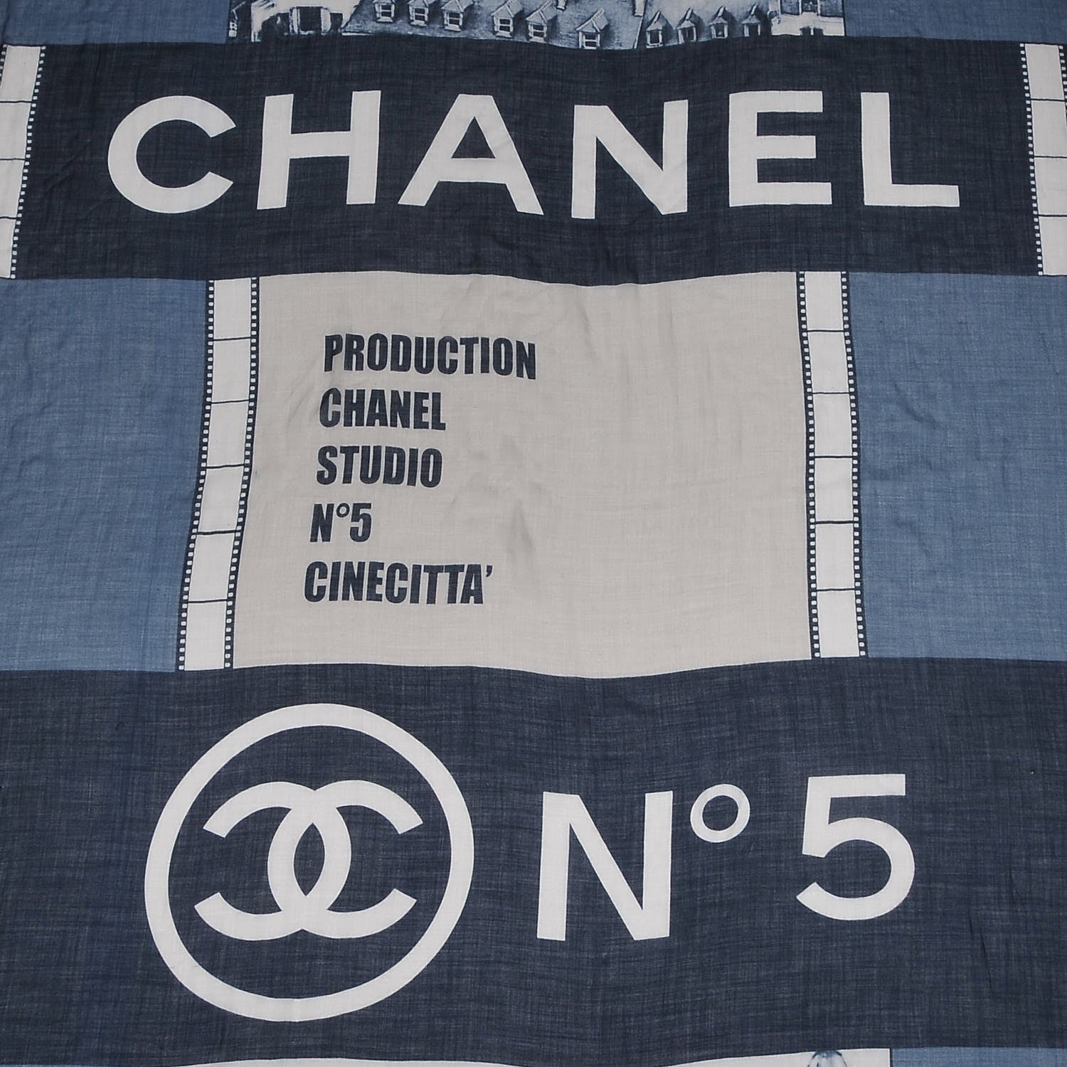 Chanel Cashmere CC Cinema Scarf Blue White 3 of 5
