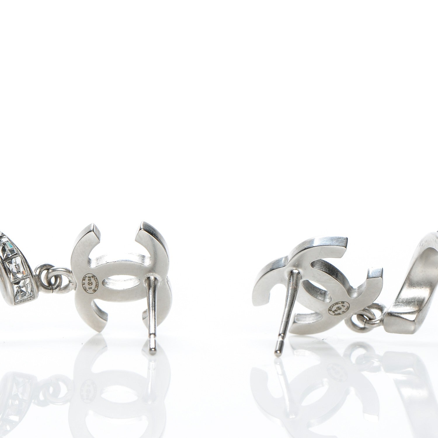 Chanel Pearl Crystal CC Drop Earrings Silver 3 of 4