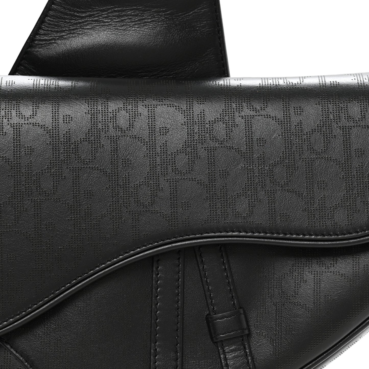 Calfskin Perforated Oblique Galaxy Mens Saddle Bag Black