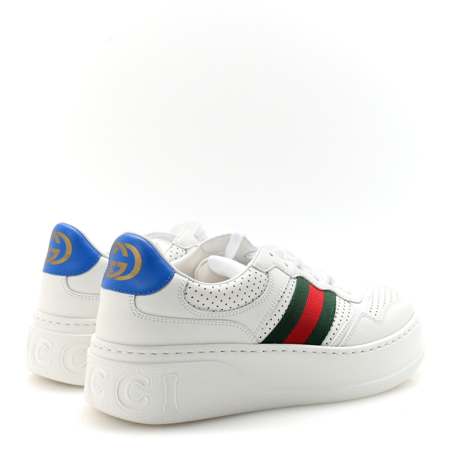 Gucci Calfskin Web Perforated Womens Platform 55mm Sneakers 39.5 White Bright Splash 5 of 9