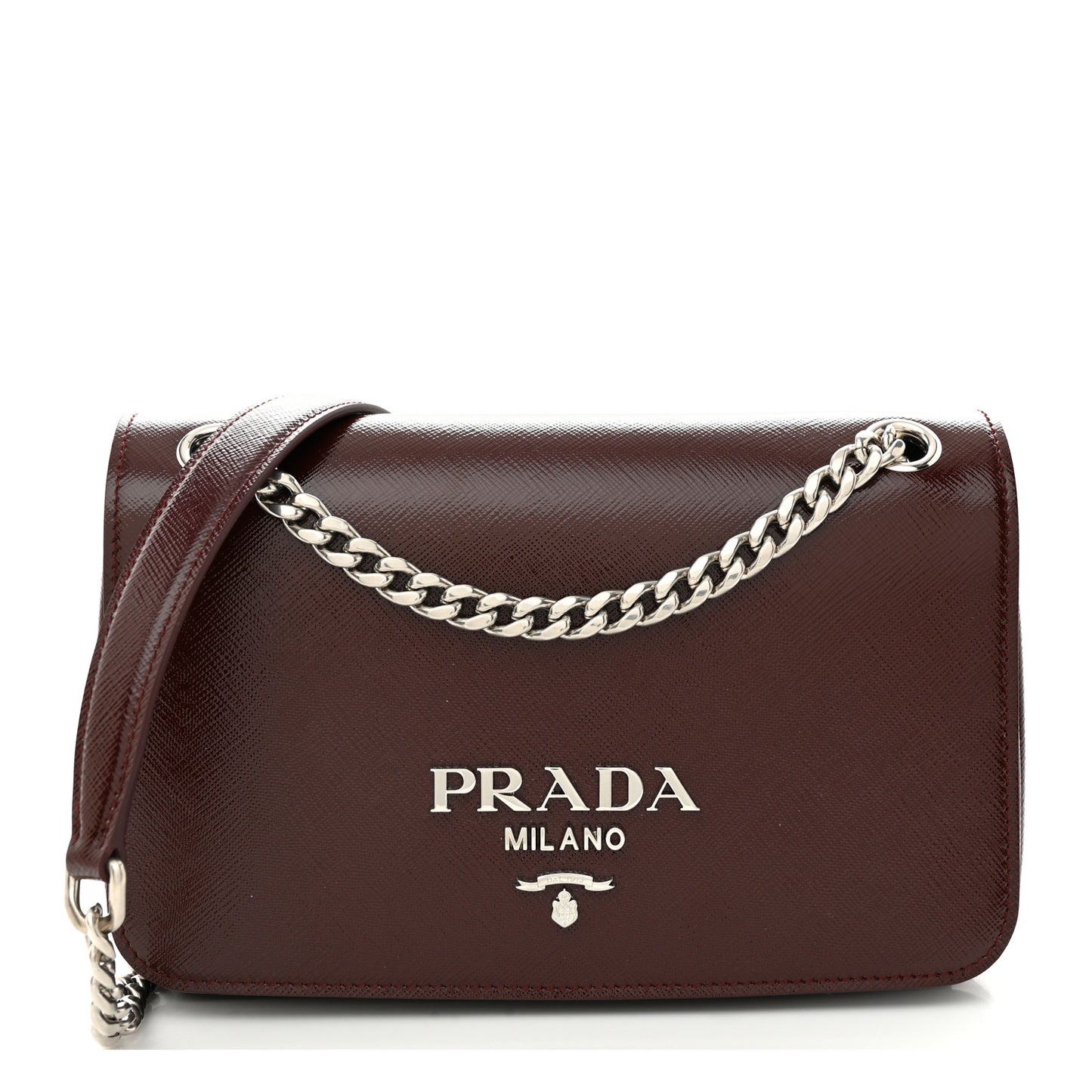 Saffiano Vernice Flap Chain Crossbody Granato