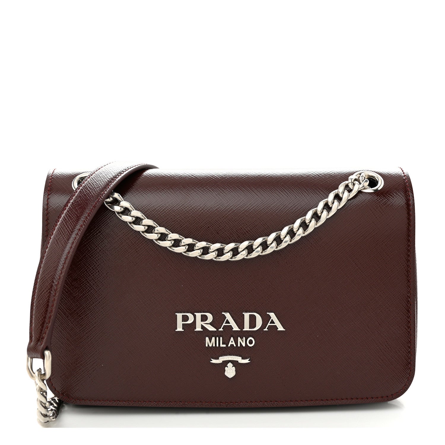 Prada Saffiano Vernice Flap Chain Crossbody Granato 1 of 10