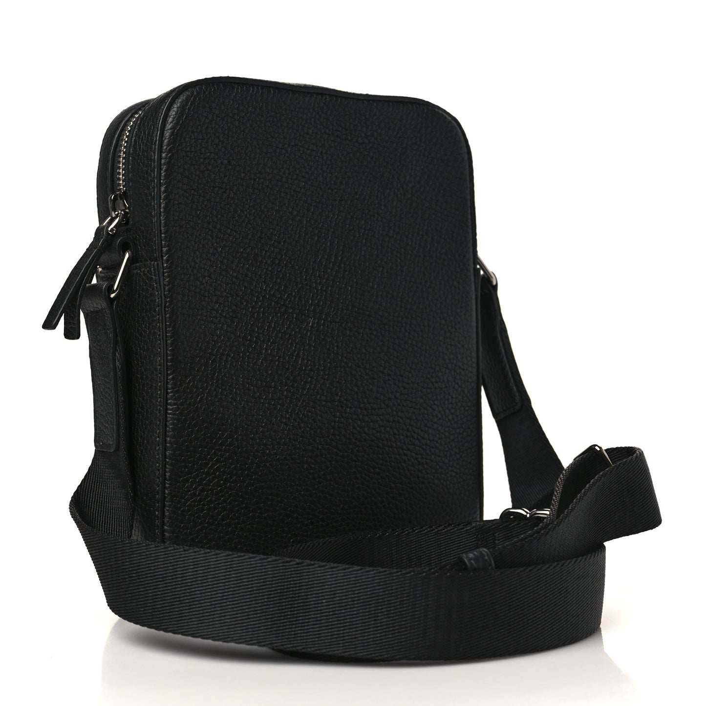 Pebbled Calfskin Logo Embossed Thornton Messenger Bag Black