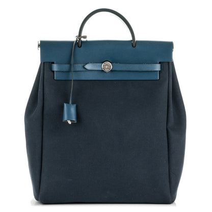 Hermes Toile Vache Calfskin Herbag 30 PM Backpack Navy Bleu 1 of 6