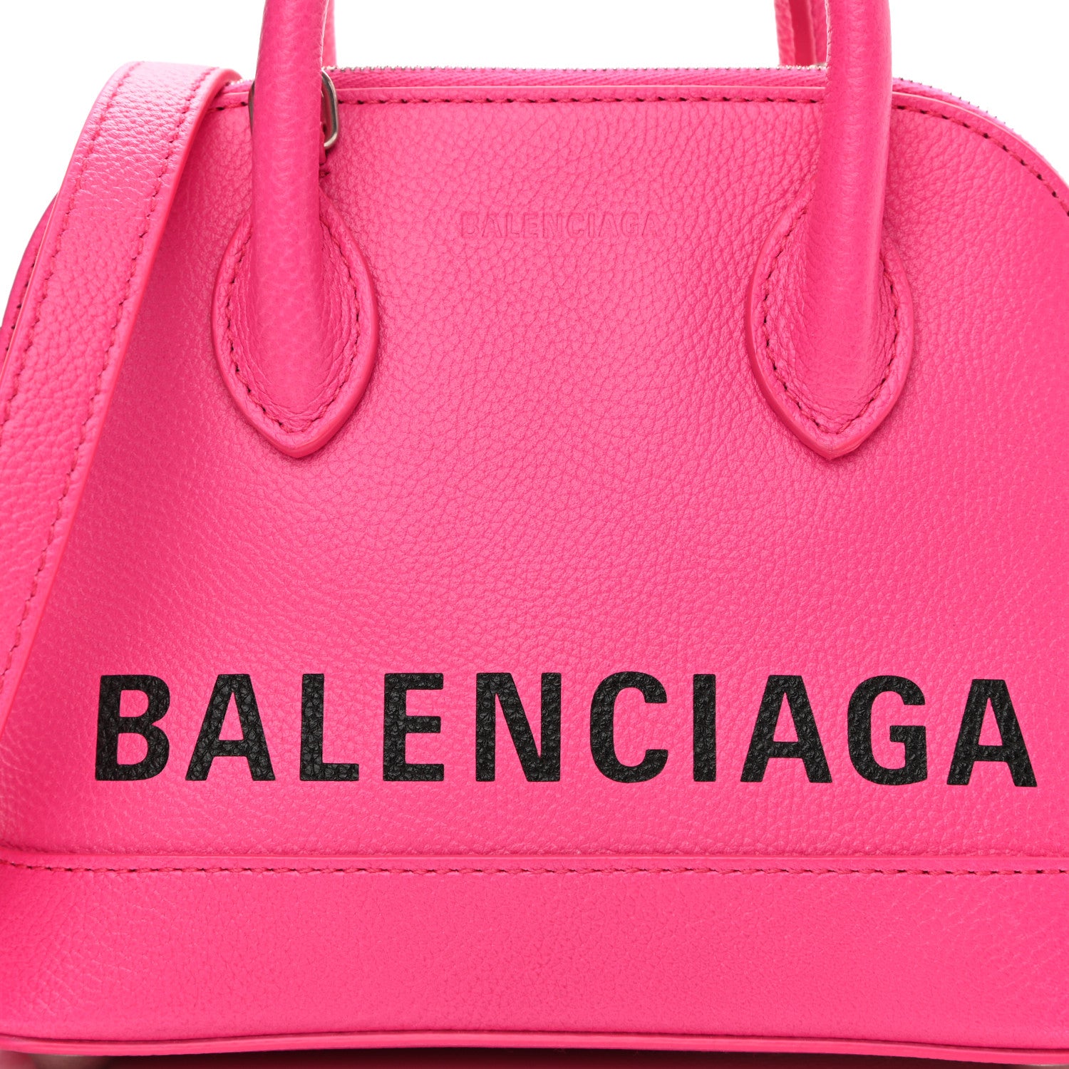 Balenciaga Grained Calfskin Logo XXS Ville Top Handle Bag Acid Fuchsia Black 7 of 10