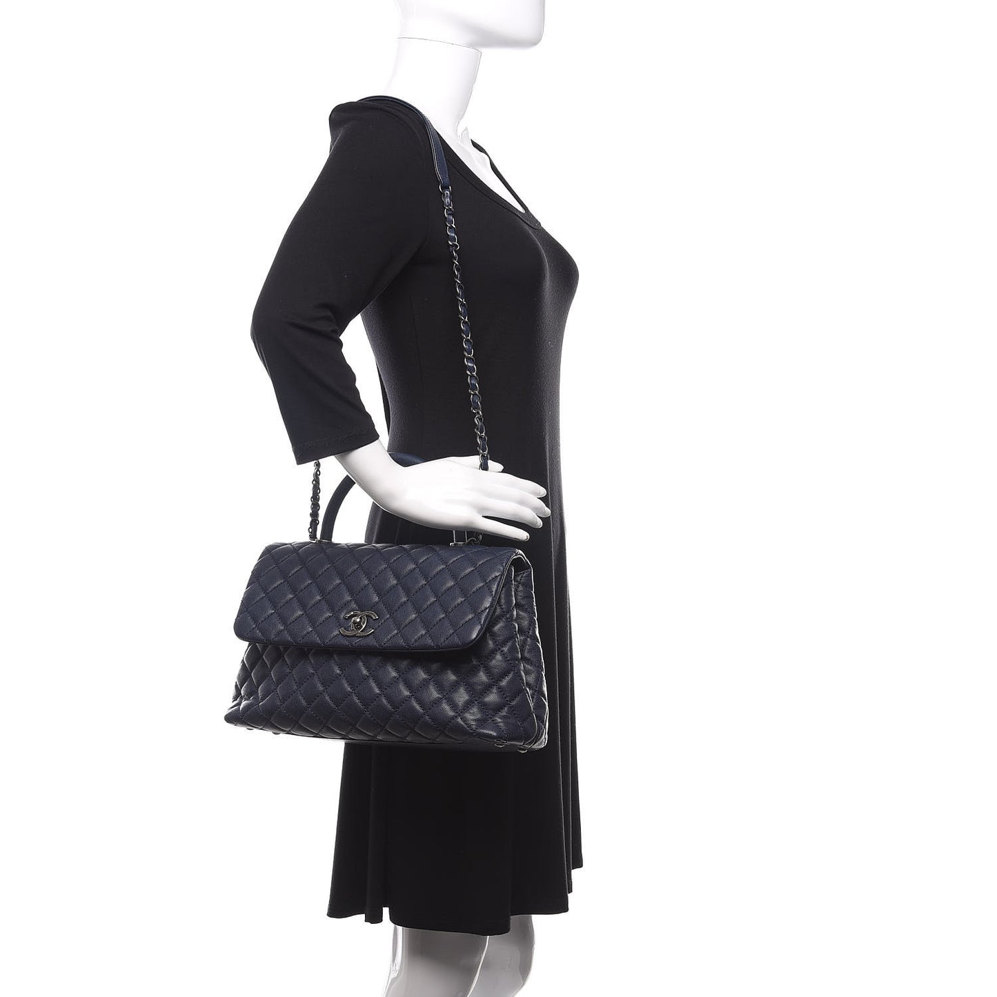 Caviar Quilted Medium Coco Handle Flap Navy Blue